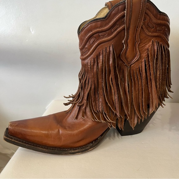 Corral Brown Leather Fringe Western Cowboy Boots - Picture 8 of 13